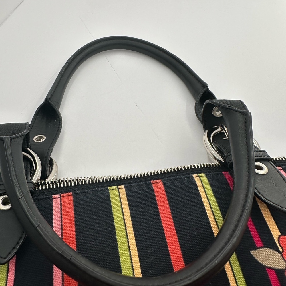 Talbots Black Floral Stripe Tote with Pink & Orange Blooms - Picture 6 of 9